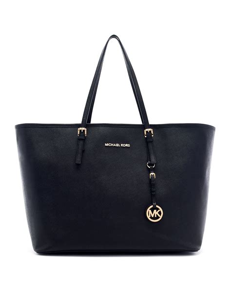 michael kors jet set saffiano travel medium black tote|michael kors saffiano crossbody.